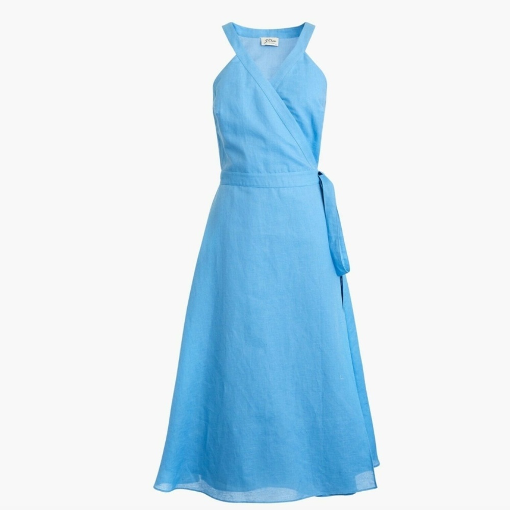 J.Crew Linen wrap dress Tropical Blue Size Small